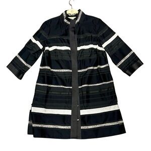 Per Se by Carlisle Striped Black Metallic Trim Coat – Size 16